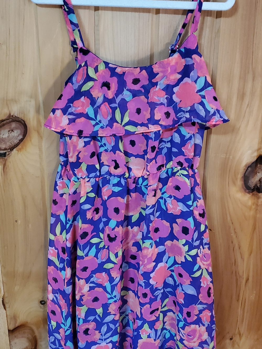 Place Girls Blue Floral Sundress with Pink & Purple Accents